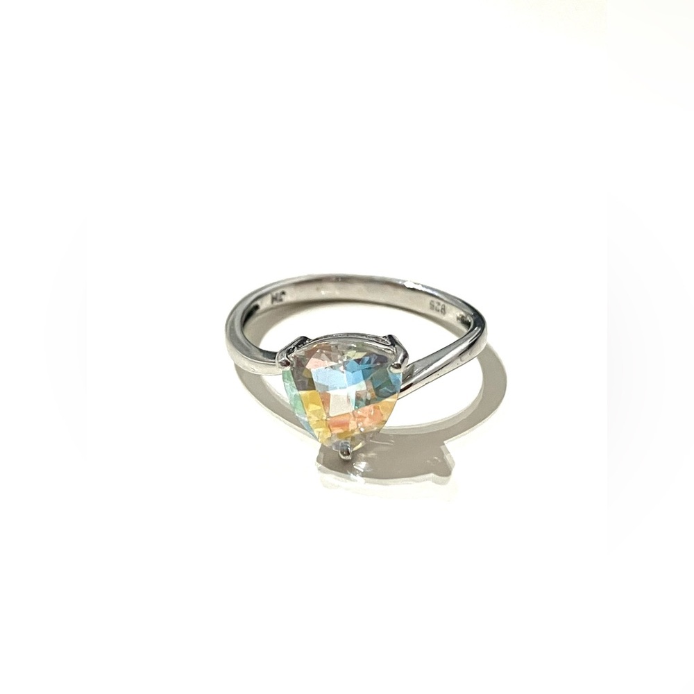 Sterling Silver Crystal AB Trillion CZ Ring